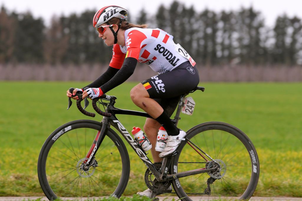 TIELT BELGIUM MARCH 03 Dani Christmas of United Kingdom and Team Lotto Soudal Ladies during the 15th Spar Omloop Van Het Hageland Women Elite a 1326km race from Tienen to Tielt Winge LottoCyclingCup SPAROmloopVanHetHageland on March 03 2019 in Tielt Belgium Photo by Luc ClaessenGetty Images