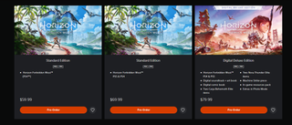 Horizon Forbidden West pre-order page on PlayStation Store