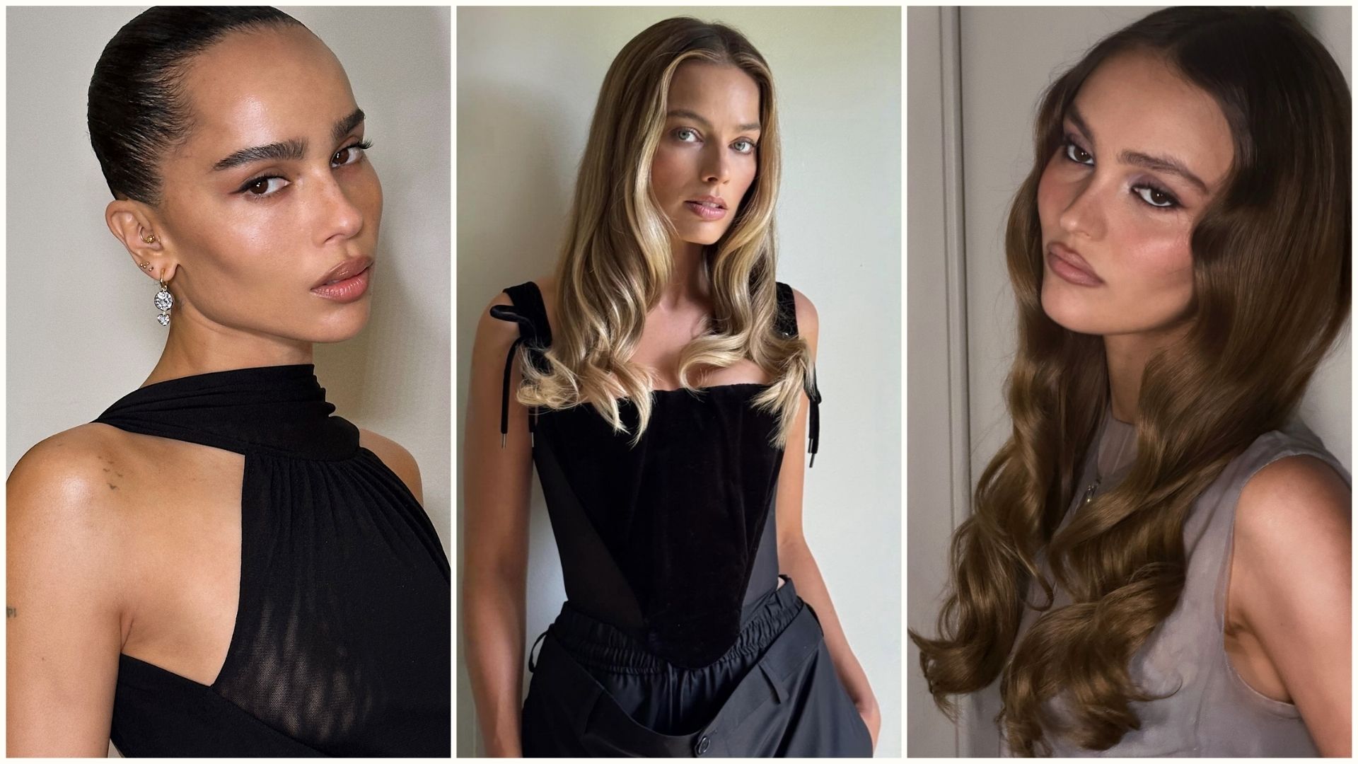 A collage with Zoe Kravtz, Margot Robbie, and Lily Rose Depp