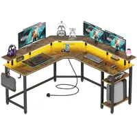 Rolanstar L-shaped desk with dual monitor risers & power outlets Rolanstar L-shaped desk with dual monitor risers & power outlets
