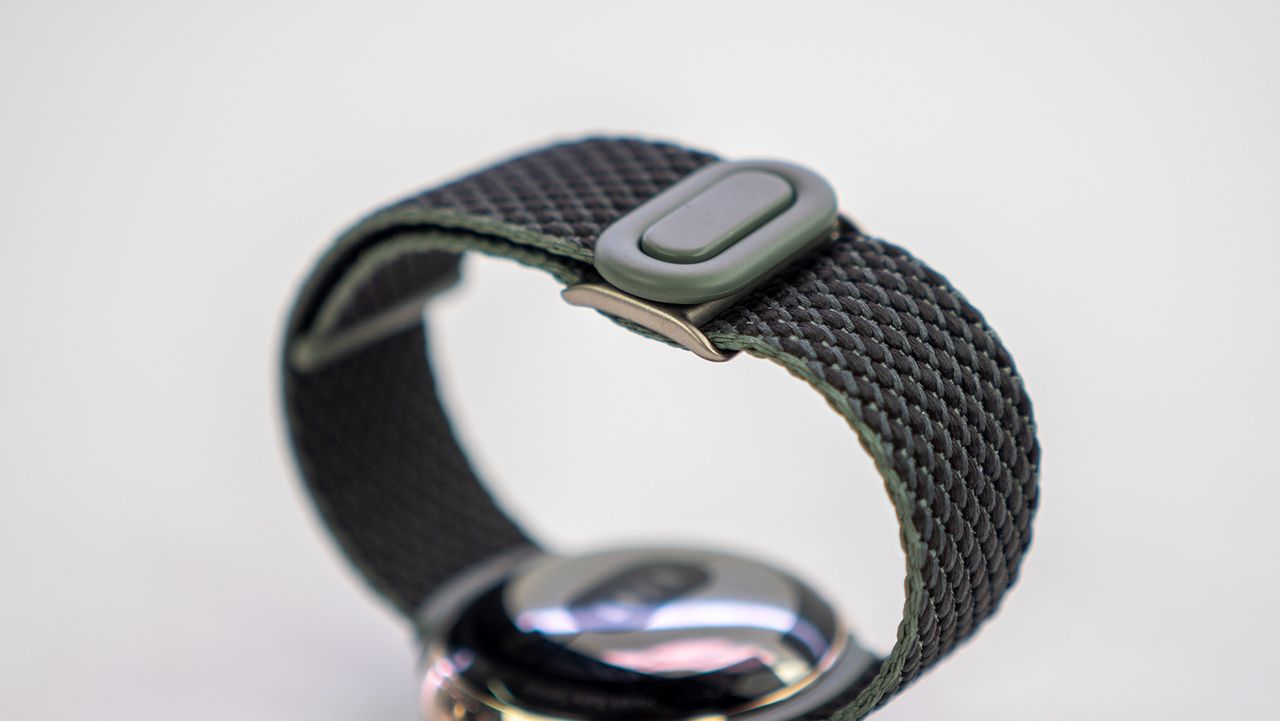 The Ivy colorway Google Pixel Watch Woven Band clasped closed