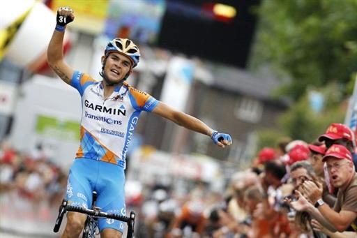 That winning feeling. Jack Bobridge (Garmin-Transitions) takes his first pro win at the Eneco Tour.