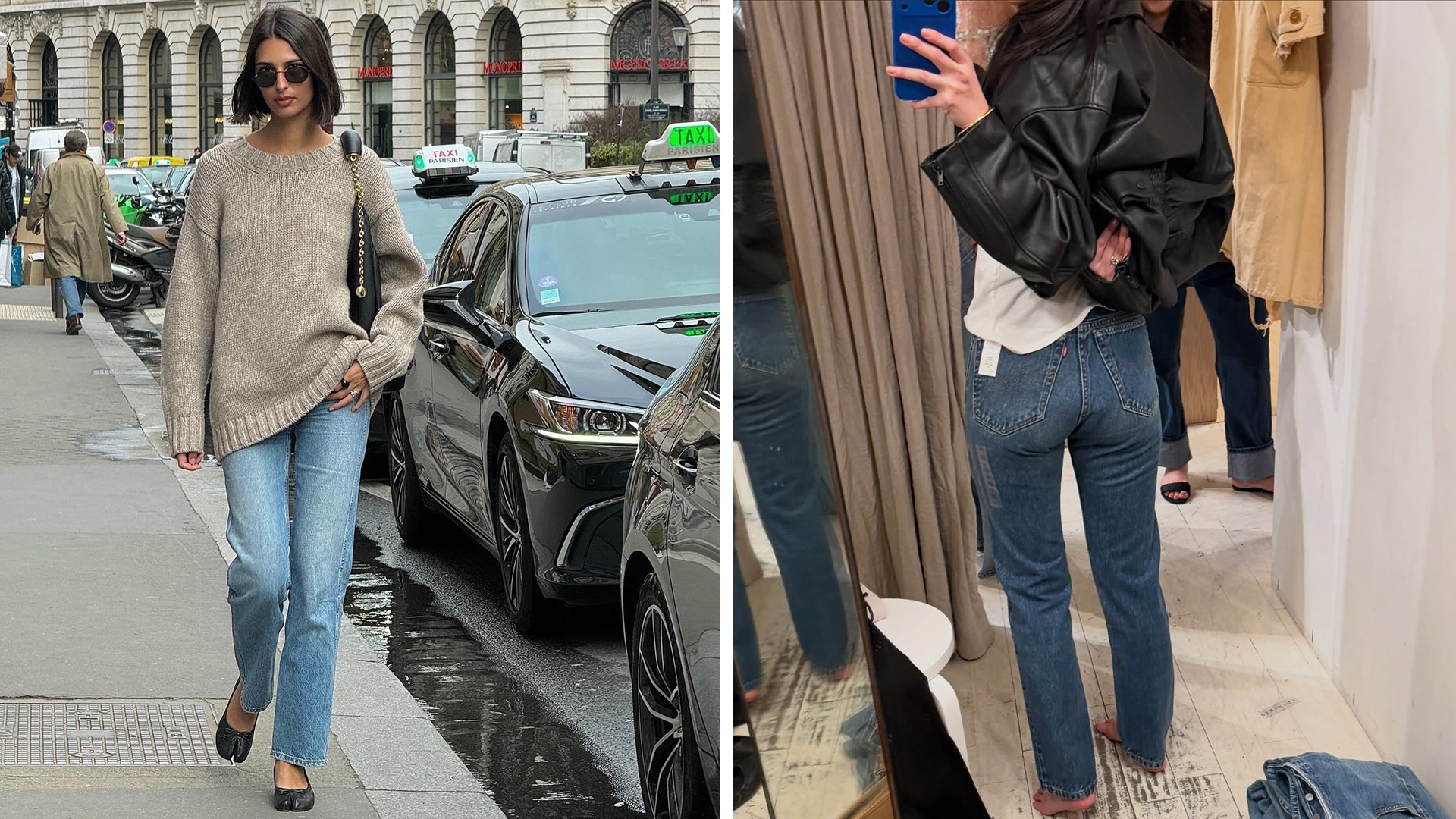 fashion collage of two style influencers including Salome Mory and Mimi Nguyen wearing cool jeans for 2026