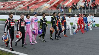 The 20 Formula 1 drivers line up at pre-season testing at the Circuit de Barcelona-Catalunya