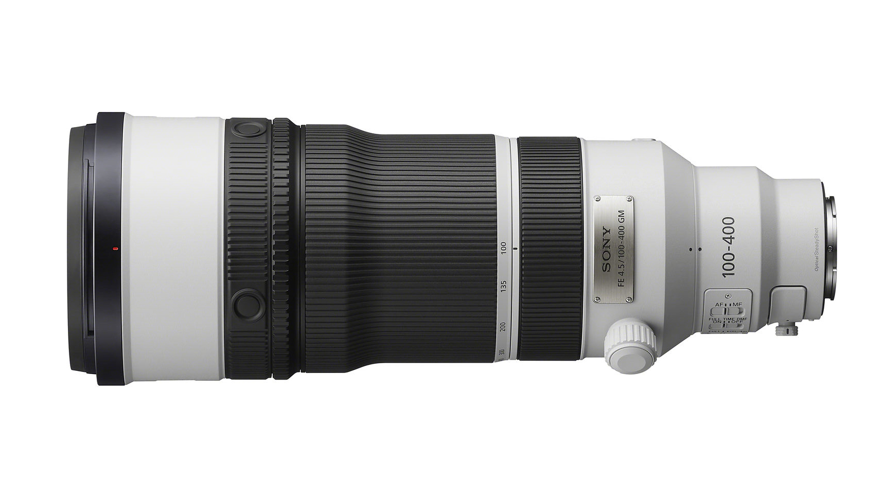 Sony FE 100-400mm f/4.5 GM OSS against a white background