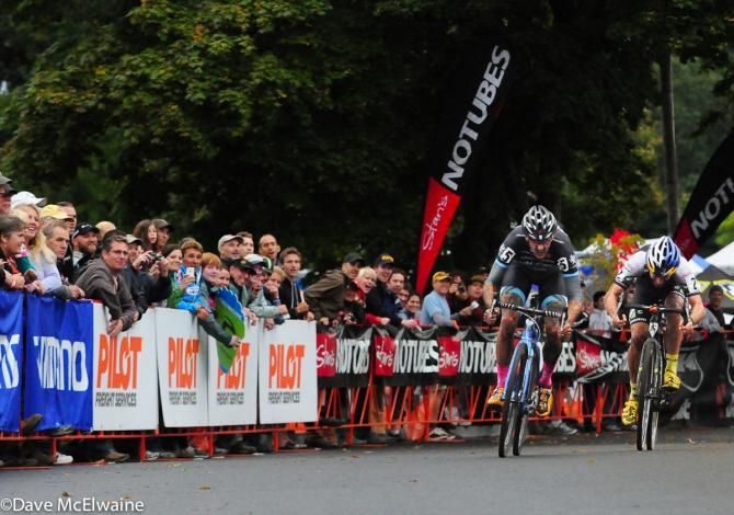 Ben Berden (Raleigh Clement) sprinting with Tim Johnson at the finish