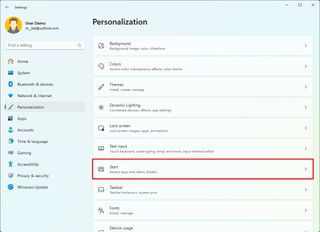 Start settings