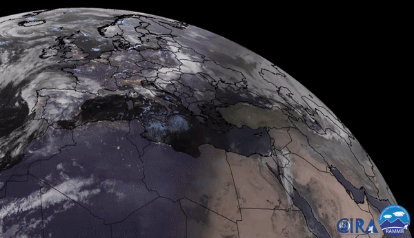 An animation of the moon's shadow passing over the Earth during a partial solar eclipse on Oct. 25, 2022.