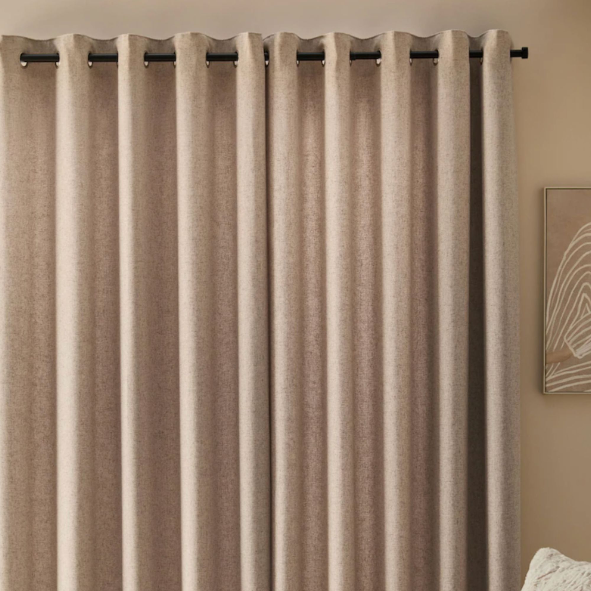 Natural Soft Weave Linen Blend Lined Eyelet Curtains