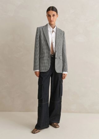 Houndstooth check blazer outfit