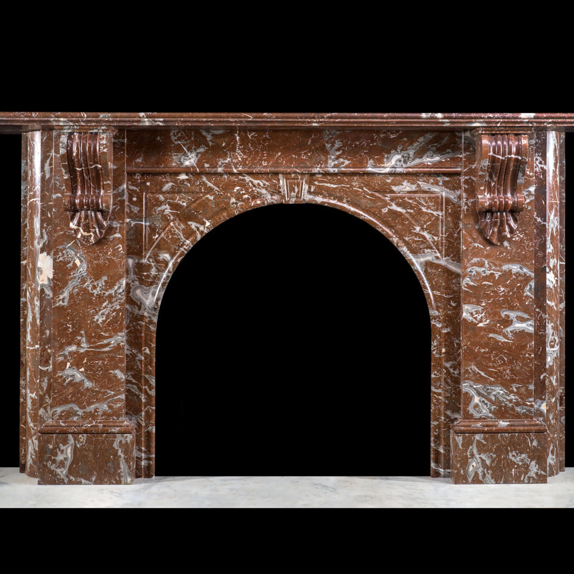 Huge Victorian Arch Rouge Royale Marble Fireplace c.1880