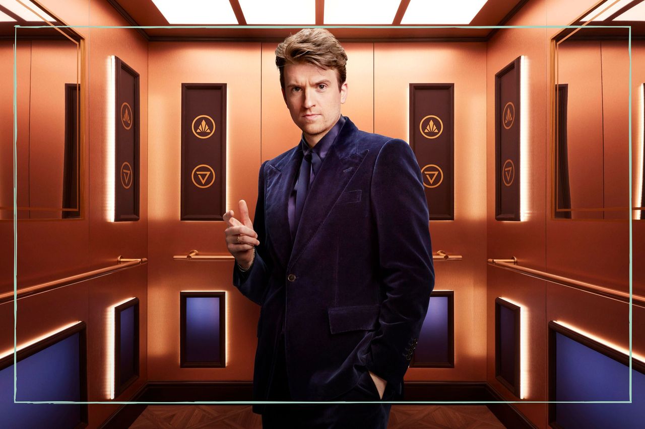 Rise and Fall presenter Greg James stood in the lift from the show