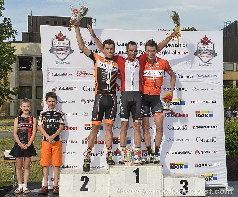 Elite podium: l to r - Ben Perry, Bruno Langlois, Will Routley