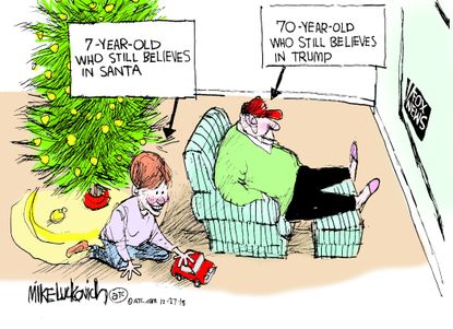 Political cartoon U.S. Trump supporter Santa&nbsp;