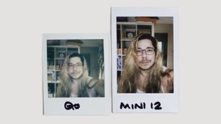 Side-by-side sample image comparisons between the Polaroid Go Gen 2 and Instax Mini 12