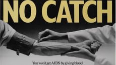 1980s sexual health poster saying 'No catch: You won't get AIDS by giving blood'