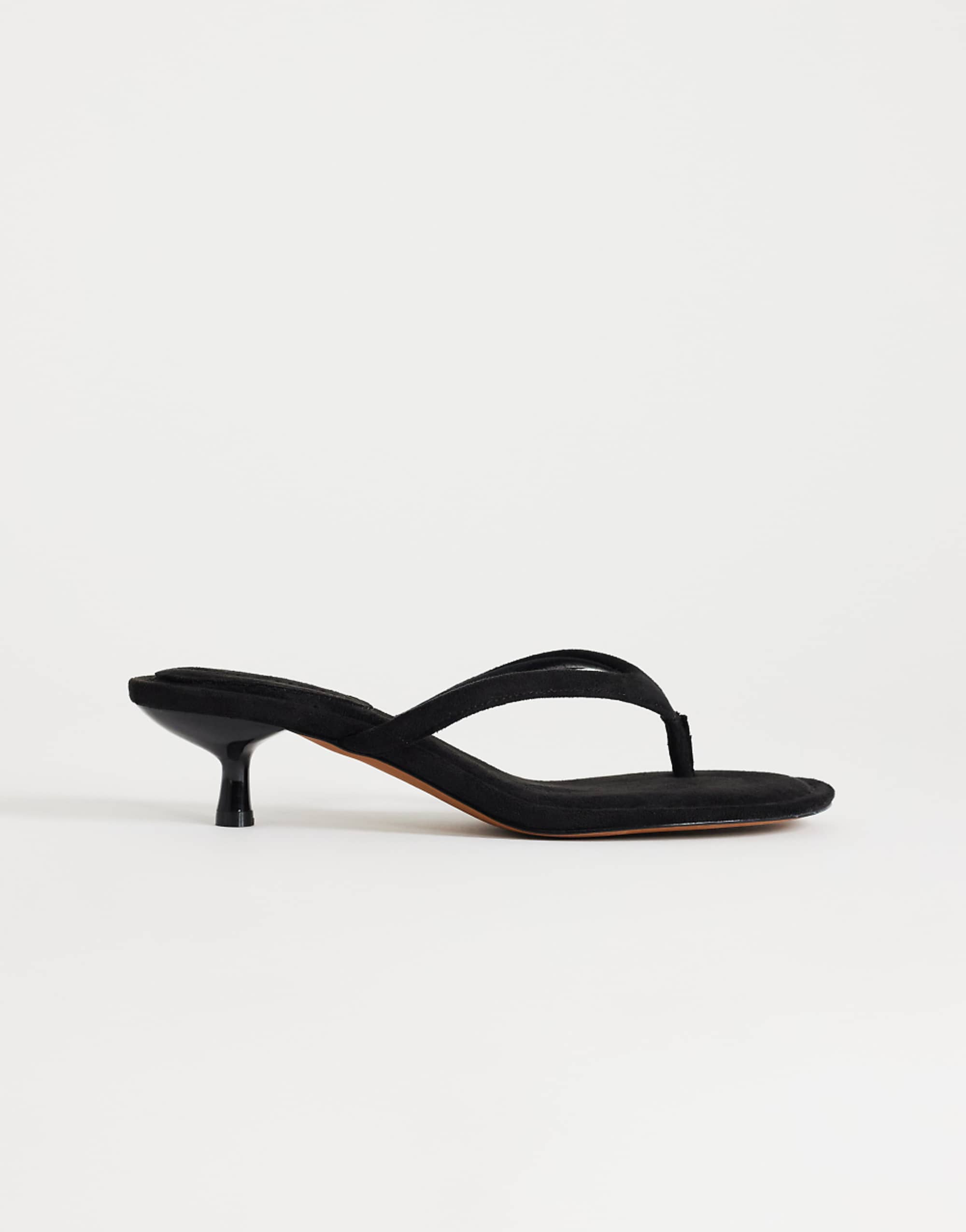 Topshop Axel Toe Thong Mid Heel Sandals in Black Faux Suede