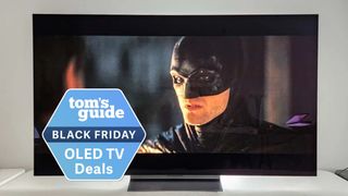 LG C3 OLED TV showing The Batman with Black Friday deal tag 