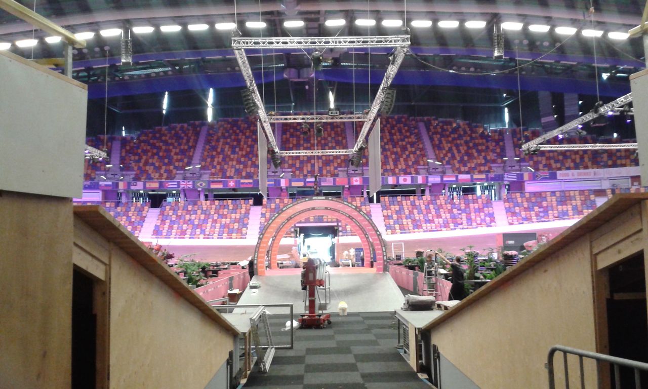 The start ramp is located inside the Apeldoorn velodrome in the track centre