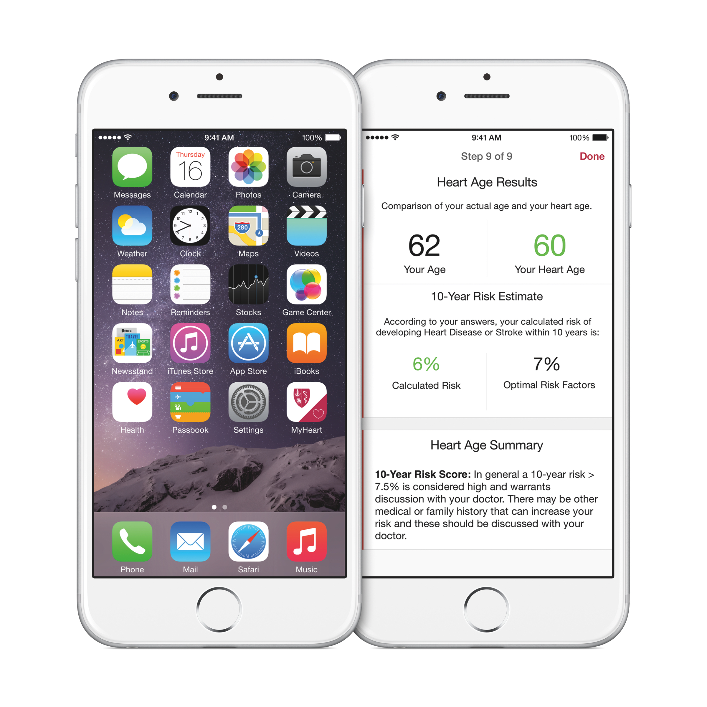 A screenshot from the MyHeart Counts app.