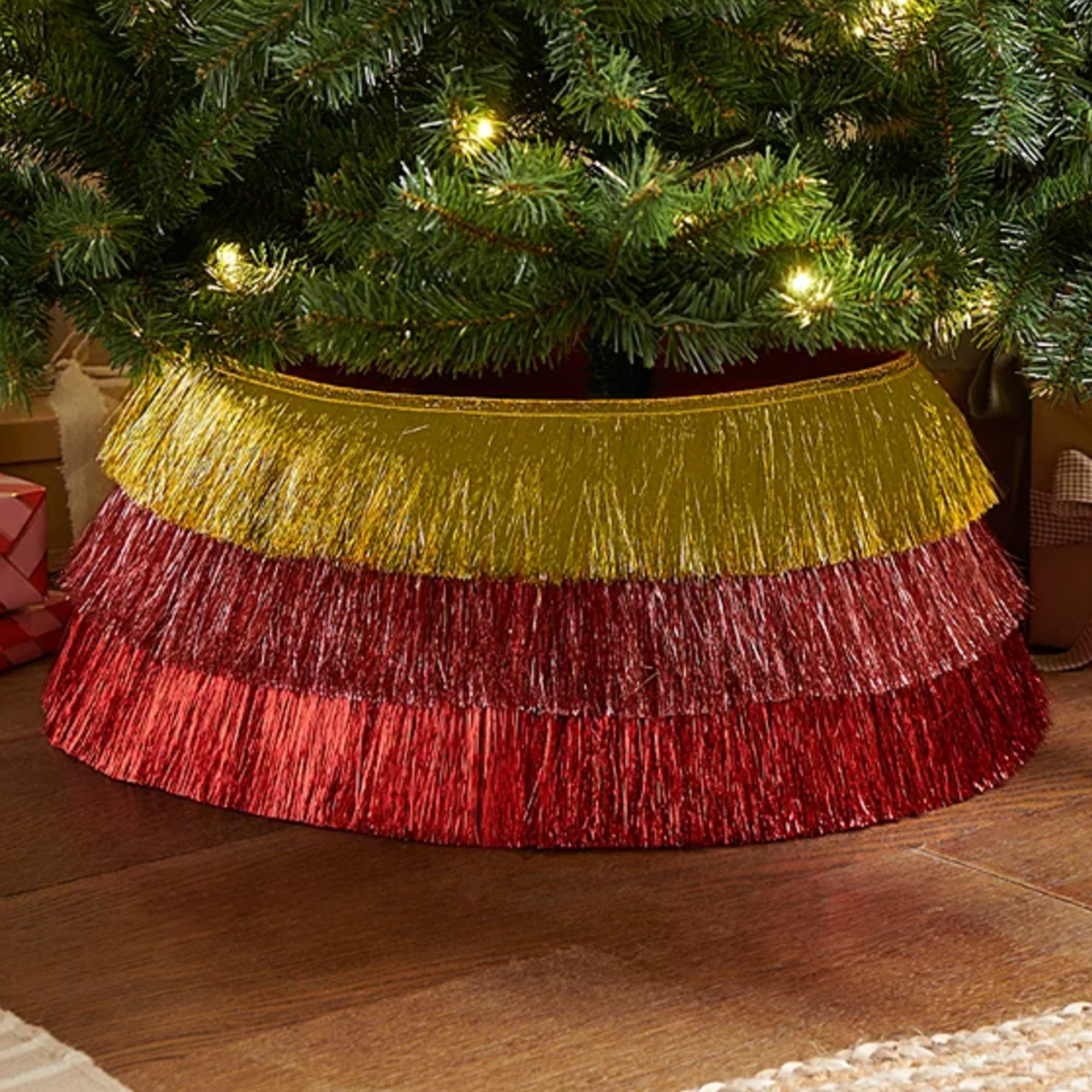 George Home Christmas Tree Tinsel Tiered Skirt