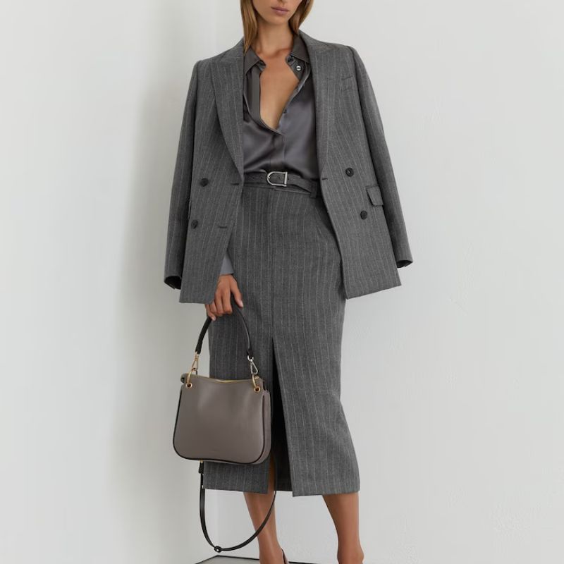grey pinstripe blazer