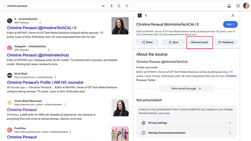 Google Search personal results