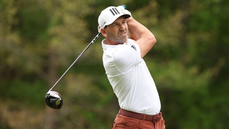 Sergio Garcia teeing off during the first round of the 2022 Wells Fargo Championship
