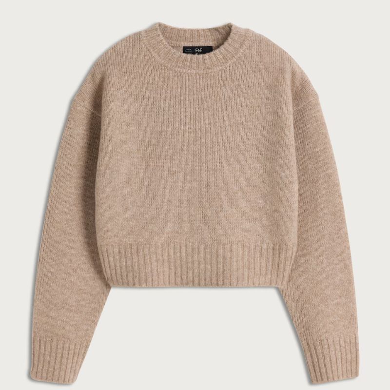 F&amp;amp;F, Knitted Crew Neck Cropped Jumper in Mink
