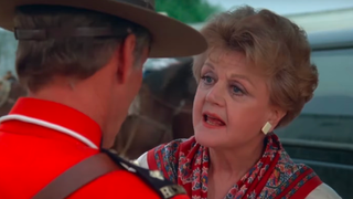 Jessica Fletcher interviewing a Canadian inspector in Murder She Wrote.