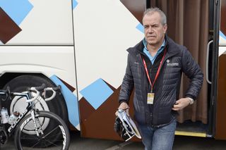 Manager of the France's AG2R La Mondiale cycling team, Vincent Lavenu is pictured on March 11, 2015, before the start of the third stage of Paris-Nice.