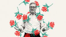 Illustration of Keir Starmer showered with Labour roses