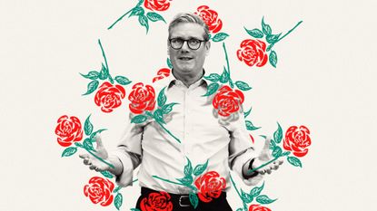 Illustration of Keir Starmer showered with Labour roses