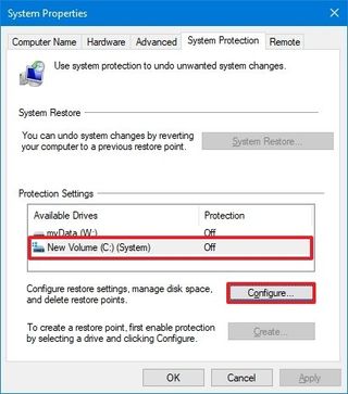 System Properties Protection Settings
