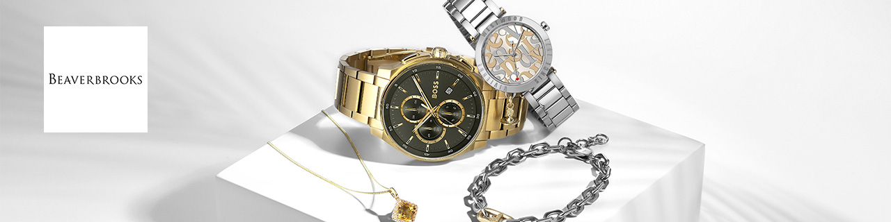 beaverbrooks logo top left with a picture of gold and silver jewellery 
