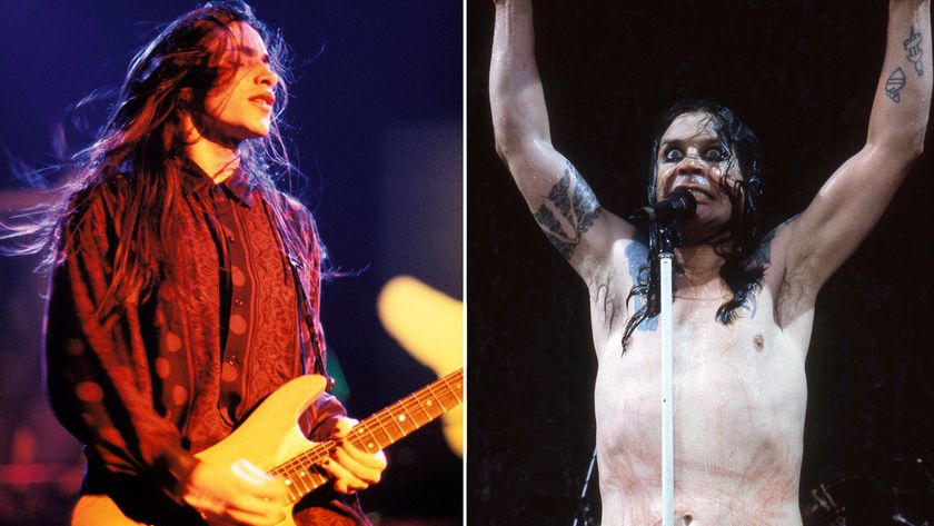 Photo of Nuno BETTENCOURT and EXTREME; Nuno Bettencourt AND Ozzy Osbourne performs on stage at Monsters Of Rock, Donington Park , United Kingdom, 17th August 1996