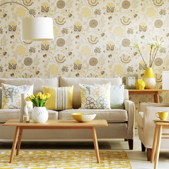 living room with sofa set and wooden table