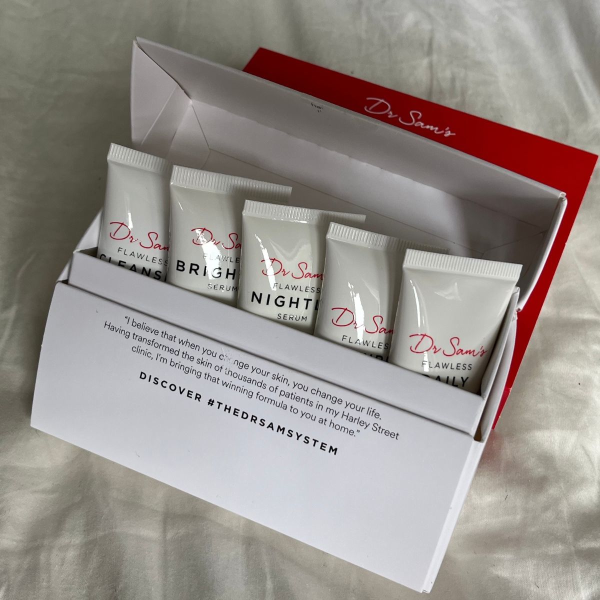 dr sams radiance kit on a white sheet
