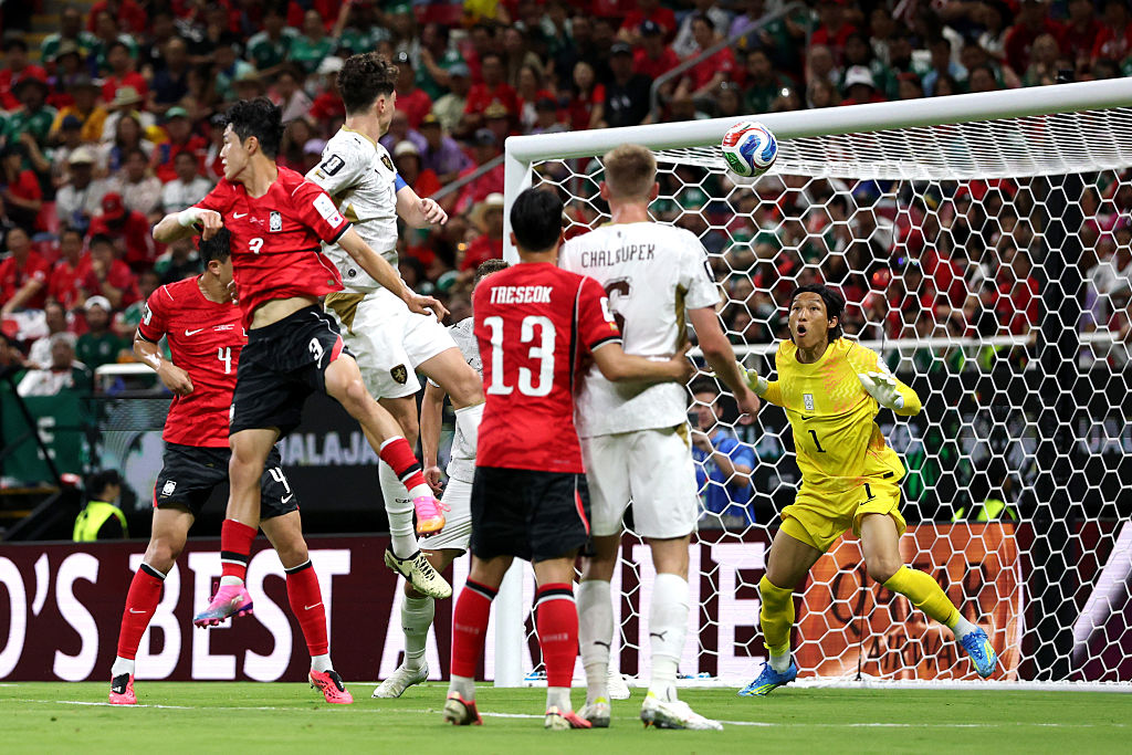 Ladislav Krejci heads home Czechia's opener against South Korea