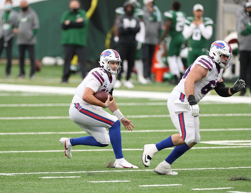 Josh Allen (17) of the Buffalo Bills during a regular season game (Photo by Allen Kee / ESPN Images)