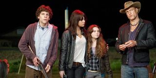 Woody Harrelson, Jesse Eisenberg, Emma Stone, and Abigail Breslin in Zombieland 2009