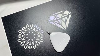 Cricut Joy Xtra review; details diamond designs cut from vinyl material