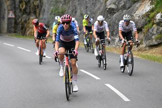 Sean Quinn of EF Education-EasyPost attacking on stage 8 of the Criterium du Dauphine 2024