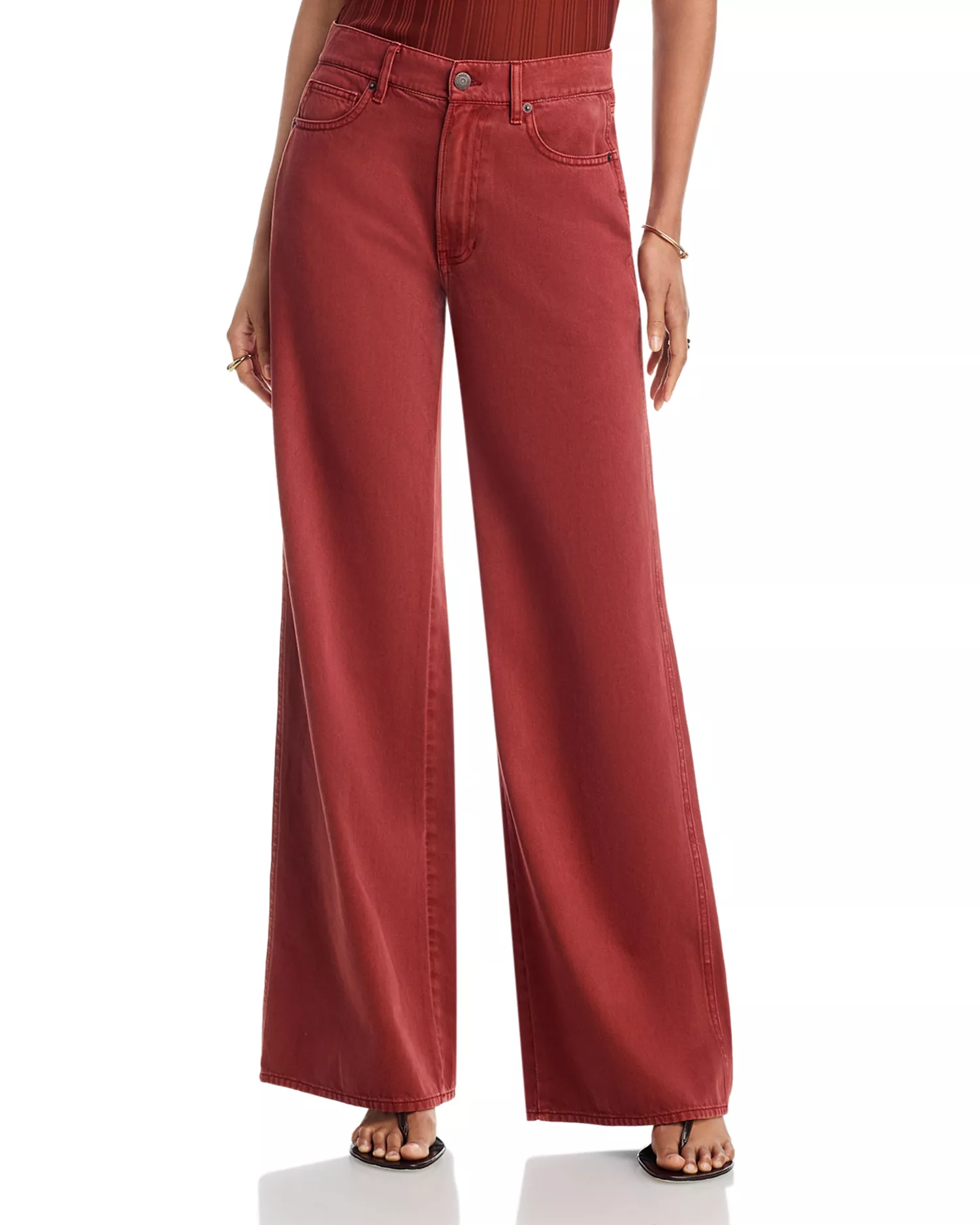 Kasey Mid Rise Wide Leg Jeans in Rust