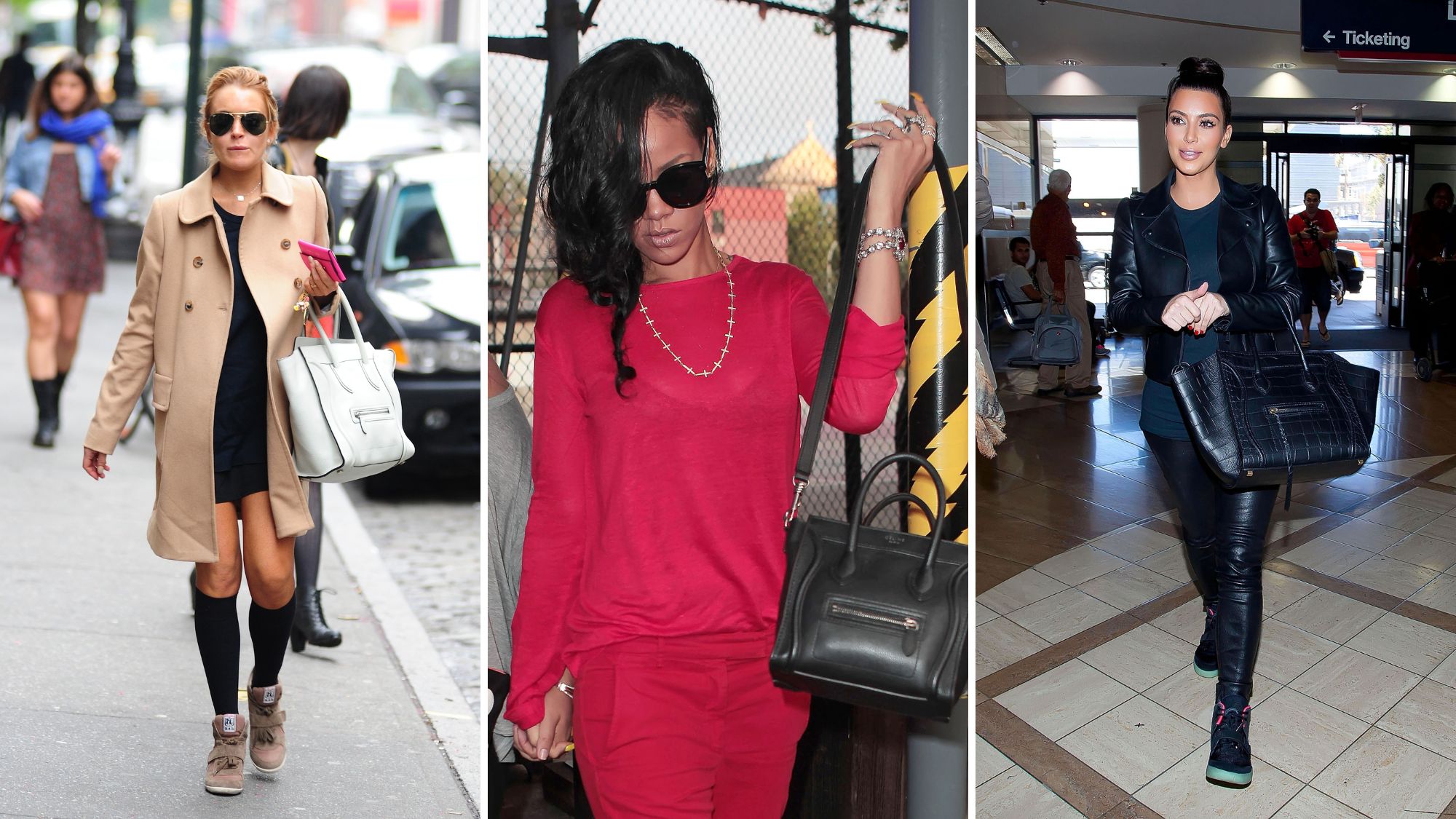 Lindsay Lohan, Rihanna ve Kim Kardashian 2012'de Celine Phantom çantalarını taşıyor