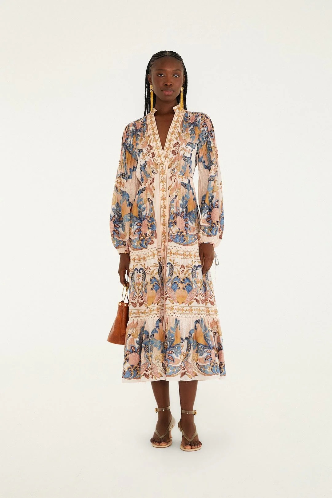 FARMRIO, Sea Garden Scarf Pleated Midi Dress