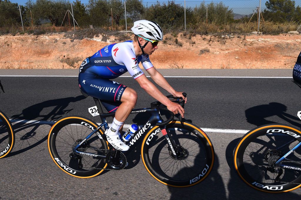 TORRALBA DEL PINAR SPAIN FEBRUARY 02 Remco Evenepoel of Belgium and Team QuickStep Alpha Vinyl competes during the 73rd Volta A La Comunitat Valenciana 2022 Stage 1 a 1667km stage from Les Alqueries to Torralba Del Pinar 735m VCV2022 on February 02 2022 in Torralba Del Pinar Spain Photo by Dario BelingheriGetty Images