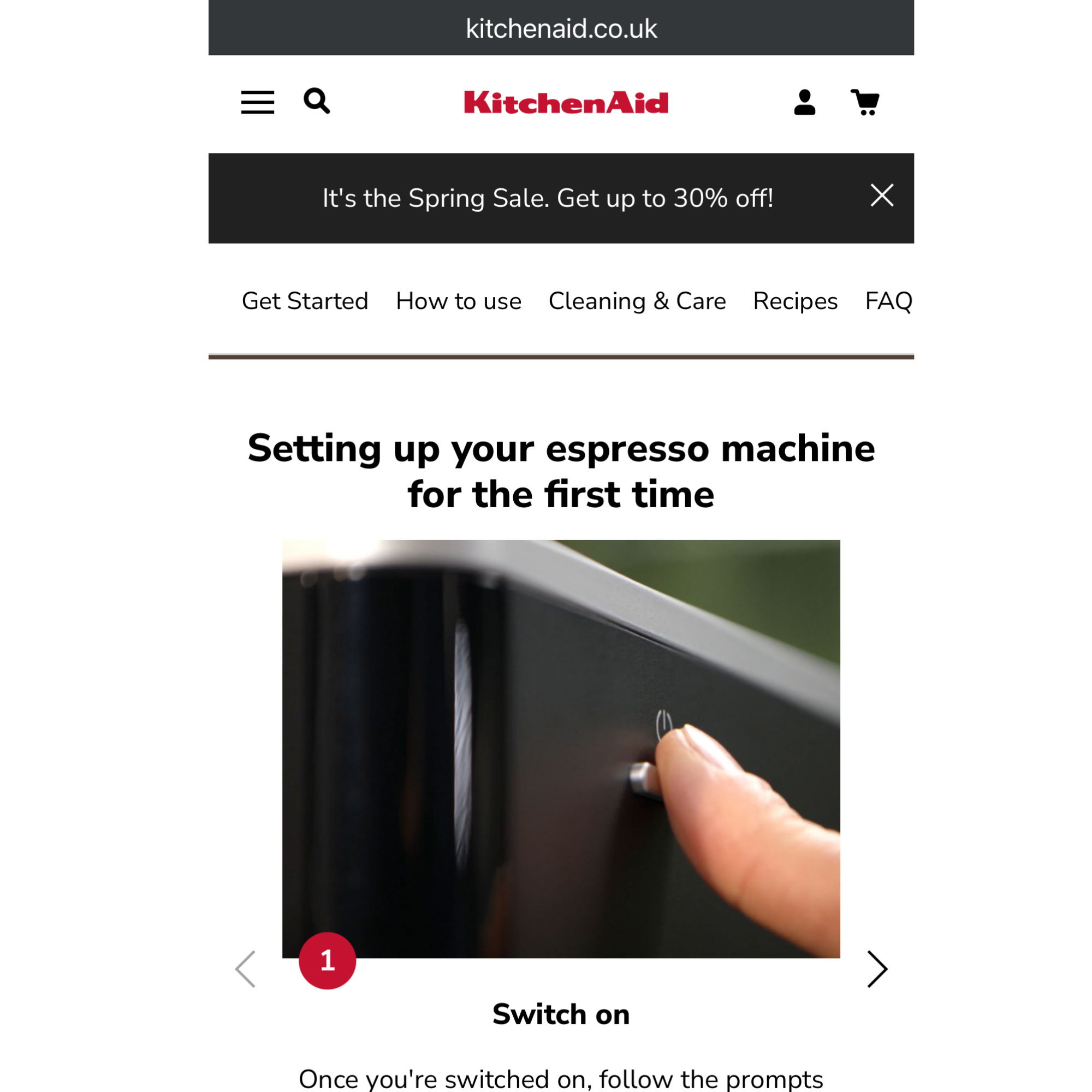 KitchenAid set up coffee machine