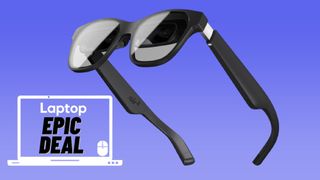 XREAL Air 2 AR glasses against blue background.