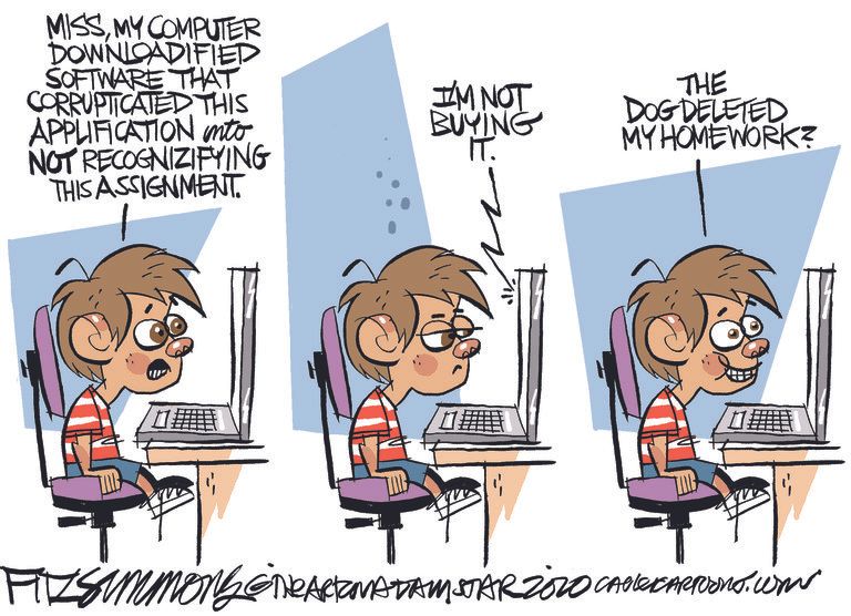 Editorial Cartoon U.S. remote schooling homework glitch